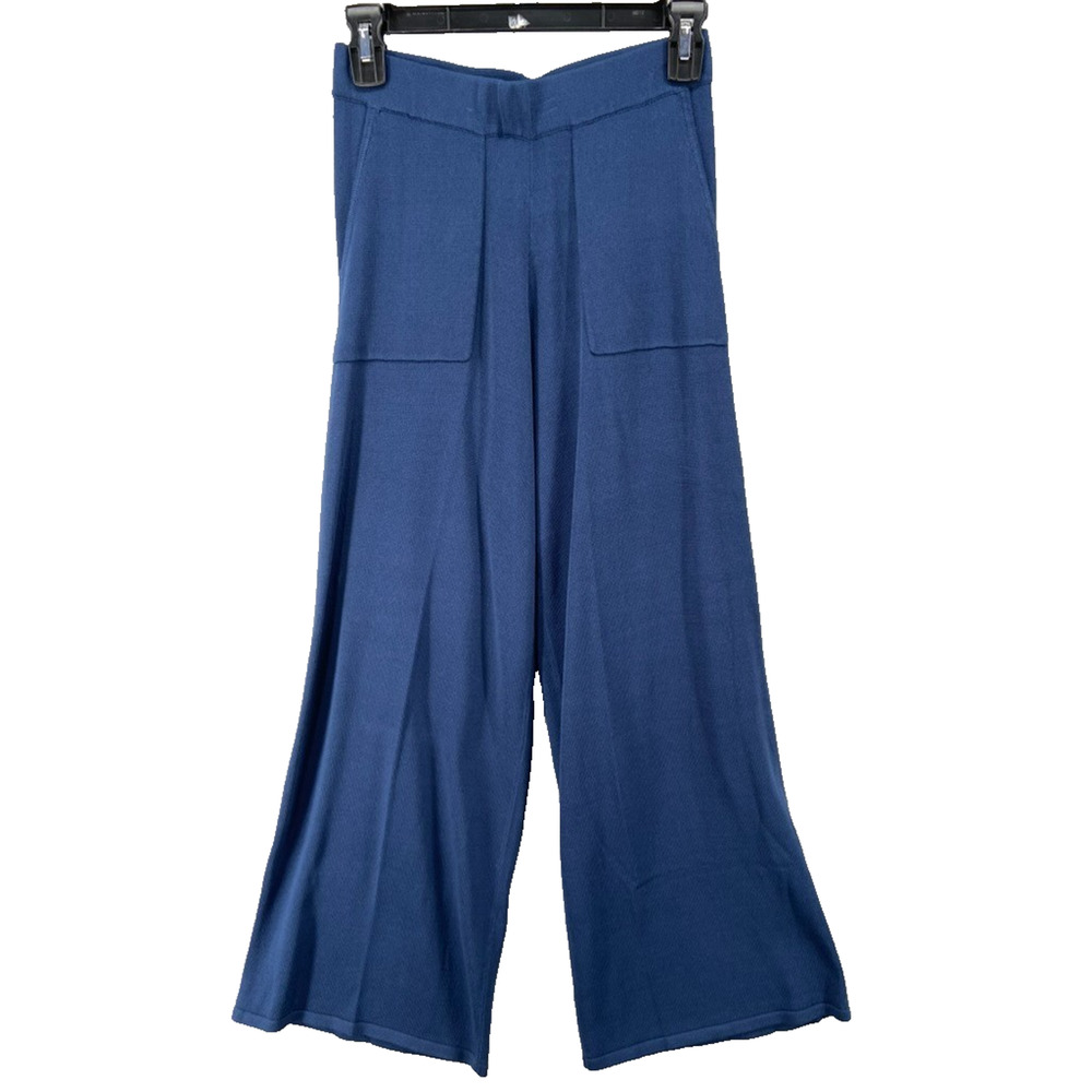 New Wynne Layers Pants Womens Sz XS Blue Knit Wide Leg‎ Crop Pockets
